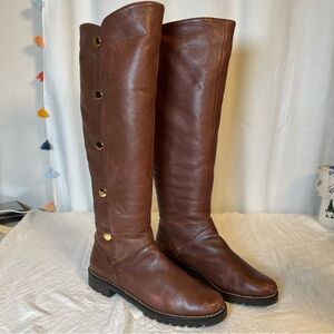 Michael Kors 20’’ Tall Brown Faux Lea Over Knee Fur Lined Snap Side Riding Boots